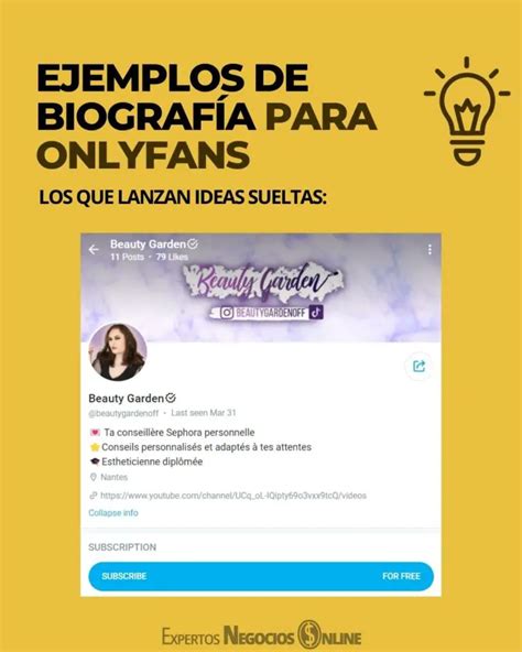 biografa para onlyfans ejemplos|10 ideas para biografías de OnlyFans para conseguir más。